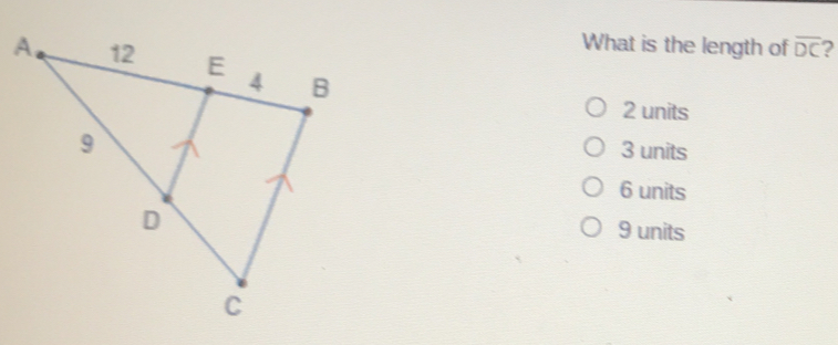 What is the length of overline DC ? 2 units 3 units 6 units 9 units