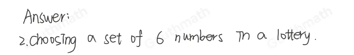 Which of the following situations or activities involve permutation? * Assigning telephone numbers to subscribers Choosing a set of 6 numbers in a lottery Selecting 10 problems to solve in a 10-item Math test Forming a committee from the members of a club